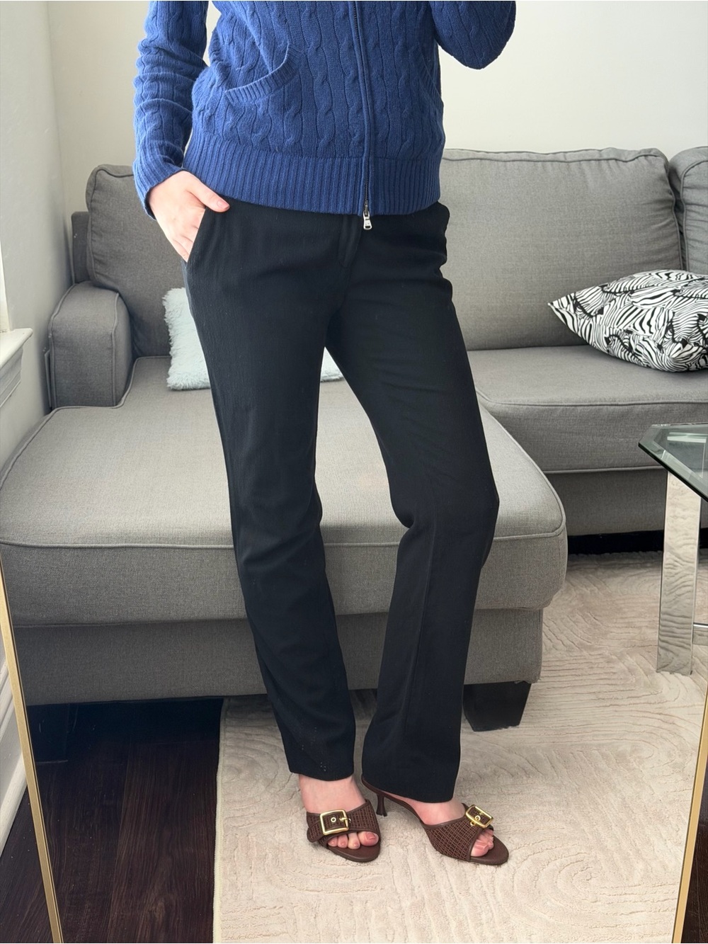 Ralph Lauren Purple Label Black Wool Blend Straight Pants